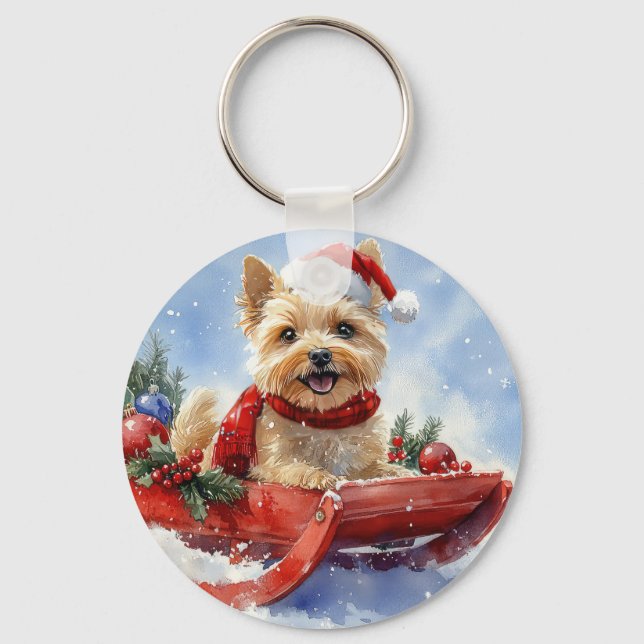 Cairn Terrier Dog in Sledge Let it Snow Christmas Keychain (Front)