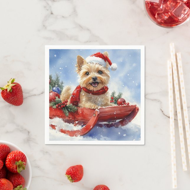 Cairn Terrier Dog in Sledge Let it Snow Christmas Napkins (Insitu)