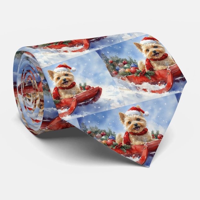 Cairn Terrier Dog in Sledge Let it Snow Christmas Neck Tie (Rolled)