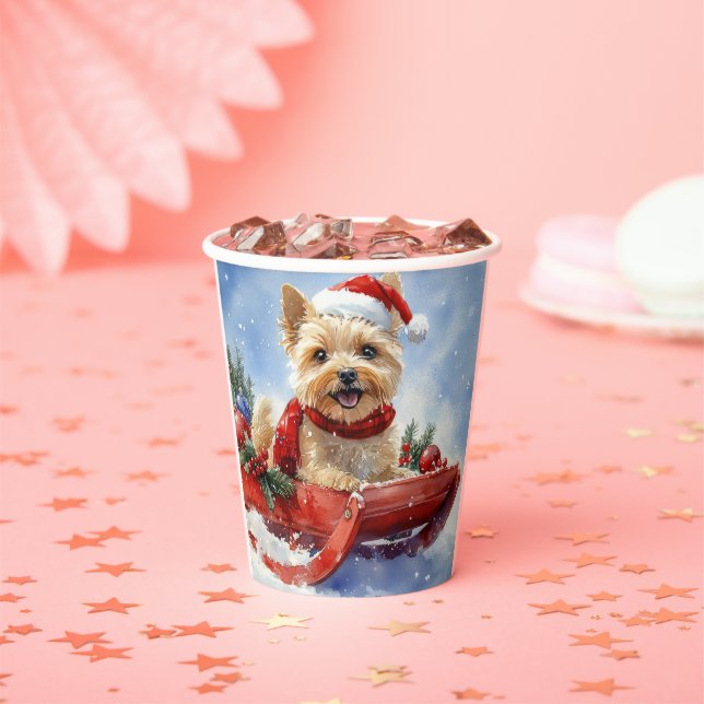 Cairn Terrier Dog in Sledge Let it Snow Christmas Paper Cups (Insitu)