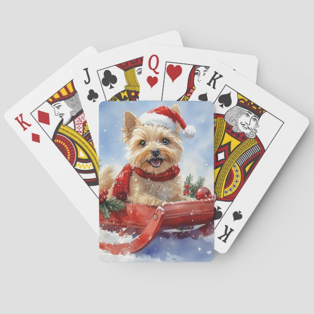 Cairn Terrier Dog in Sledge Let it Snow Christmas Poker Cards (Back)