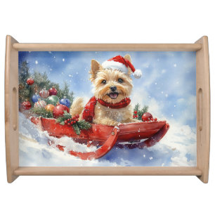 Cairn Terrier Dog in Sledge Let it Snow Christmas Serving Tray