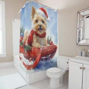 Cairn Terrier Dog in Sledge Let it Snow Christmas Shower Curtain