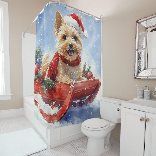 Cairn Terrier Dog in Sledge Let it Snow Christmas Shower Curtain (In Situ)
