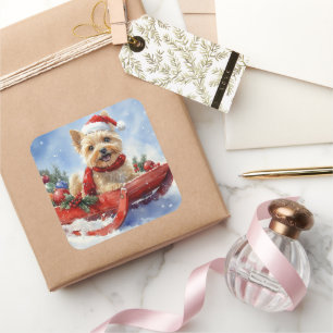 Cairn Terrier Dog in Sledge Let it Snow Christmas Square Sticker