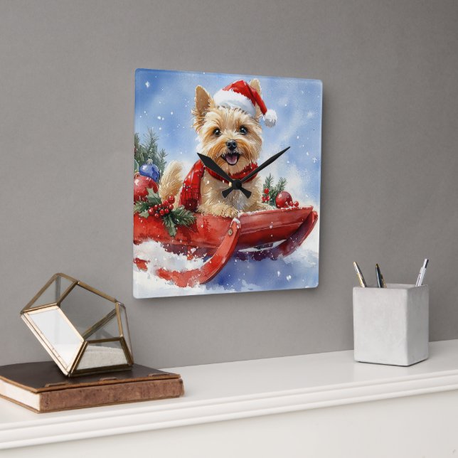 Cairn Terrier Dog in Sledge Let it Snow Christmas Square Wall Clock (Office)