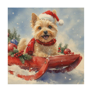 Cairn Terrier Dog in Sledge Let it Snow Christmas Wood Wall Art