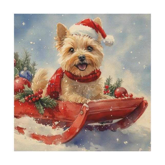 Cairn Terrier Dog in Sledge Let it Snow Christmas Wood Wall Art (Front)