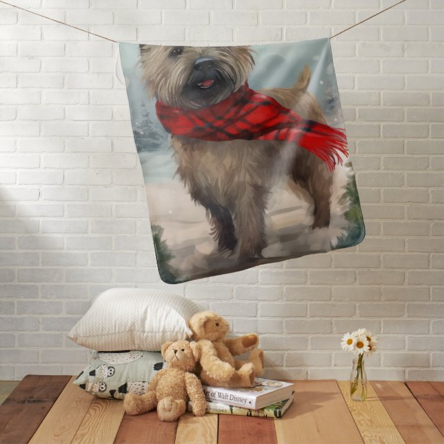 Cairn Terrier Dog in Snow Christmas Baby Blanket (In Situ)