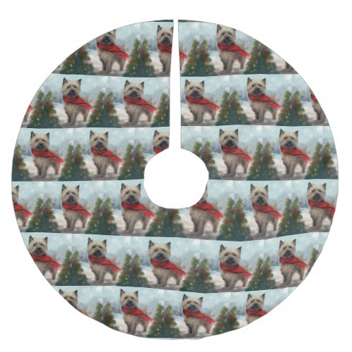 Cairn Terrier Dog in Snow Christmas Brushed Polyester Tree Skirt