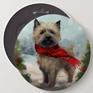 Cairn Terrier Dog in Snow Christmas Button