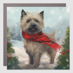 Cairn Terrier Dog in Snow Christmas Car Magnet