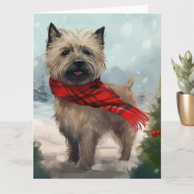 Cairn Terrier Dog in Snow Christmas Card (Small Plant)