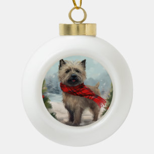 Cairn Terrier Dog in Snow Christmas Ceramic Ball Christmas Ornament