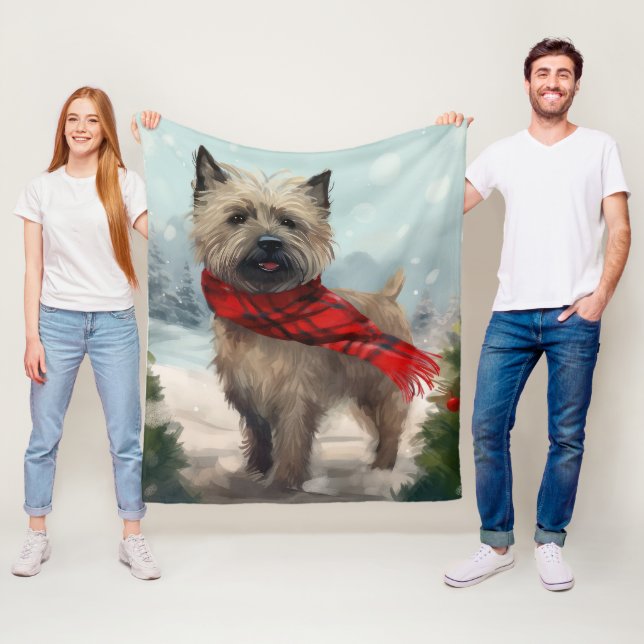 Cairn Terrier Dog in Snow Christmas Fleece Blanket (In Situ)