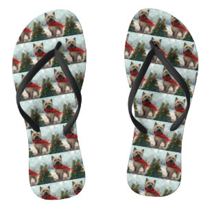 Cairn Terrier Dog in Snow Christmas Flip Flops