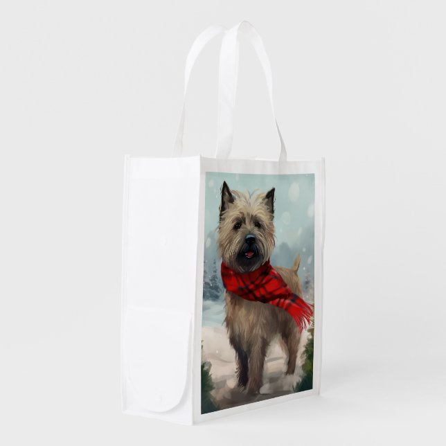 Cairn Terrier Dog in Snow Christmas Grocery Bag (Front Side)