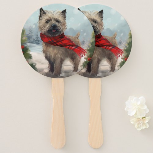 Cairn Terrier Dog in Snow Christmas Hand Fan