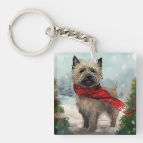 Cairn Terrier Dog in Snow Christmas Keychain