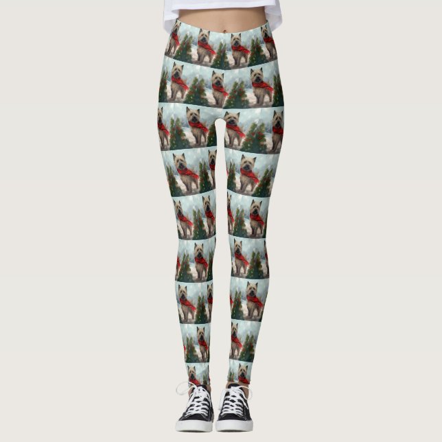 Cairn Terrier Dog in Snow Christmas Leggings (Front)