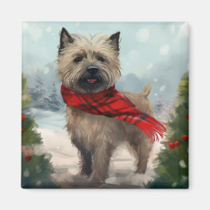 Cairn Terrier Dog in Snow Christmas Magnet