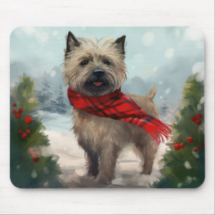 Cairn Terrier Dog in Snow Christmas Mouse Pad