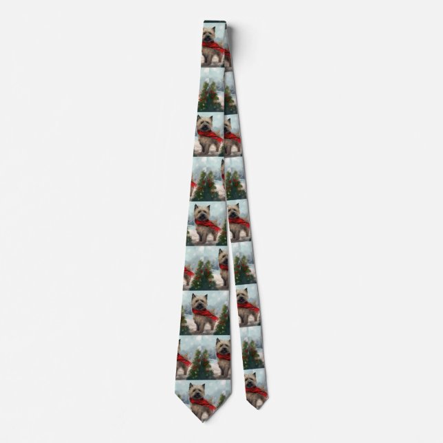 Cairn Terrier Dog in Snow Christmas Neck Tie (Front)
