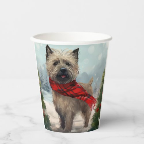 Cairn Terrier Dog in Snow Christmas Paper Cups
