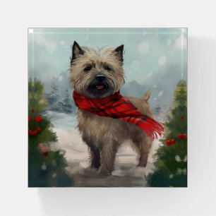 Cairn Terrier Dog in Snow Christmas Paperweight