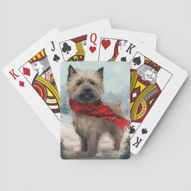 Cairn Terrier Dog in Snow Christmas Poker Cards (Back)