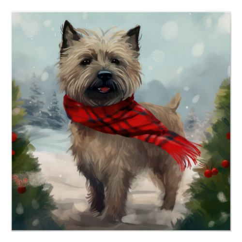 Cairn Terrier Dog in Snow Christmas Poster