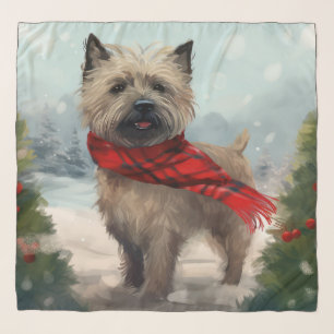 Cairn Terrier Dog in Snow Christmas Scarf