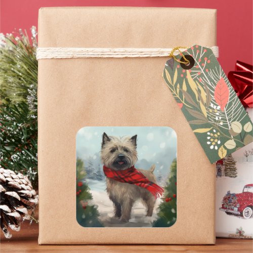 Cairn Terrier Dog in Snow Christmas Square Sticker
