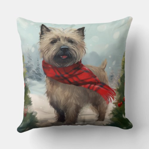 Cairn Terrier Dog in Snow Christmas Throw Pillow