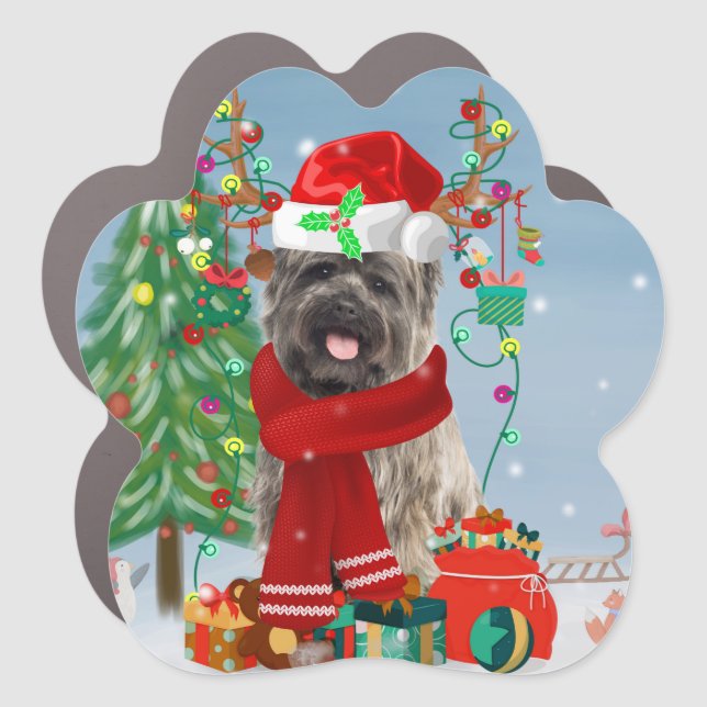 Cairn Terrier Dog in Snow with Christmas Gifts  Car Magnet (Front)