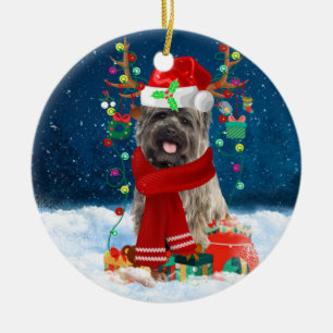 Cairn Terrier Dog in Snow with Christmas Gifts Ceramic Ornament