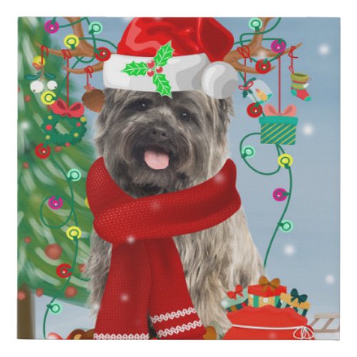 Cairn Terrier Dog in Snow with Christmas Gifts   Faux Canvas Print