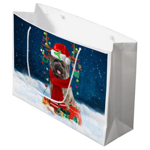 Cairn Terrier Dog in Snow with Christmas Gifts  Large Gift Bag