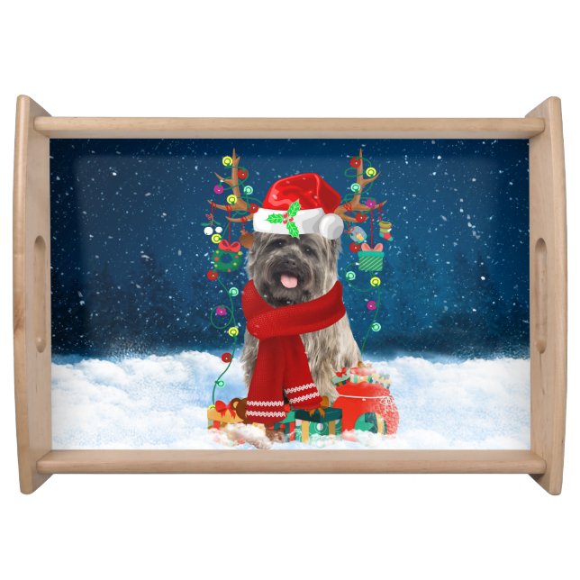 Cairn Terrier Dog in Snow with Christmas Gifts  Serving Tray (Front)