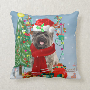 Cairn Terrier Dog in Snow with Christmas Gifts Throw Pillow