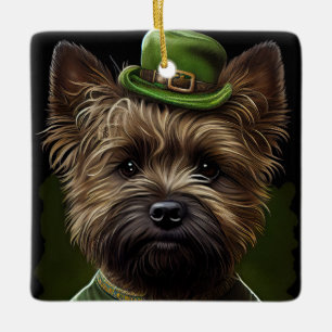 Cairn Terrier dog in St. Patrick's Day Dress Ceramic Ornament