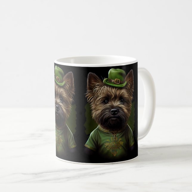 Cairn Terrier dog in St. Patrick's Day Dress Coffee Mug (Front Right)