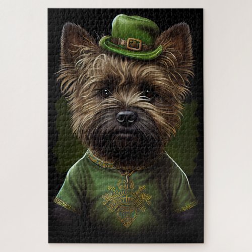 Cairn Terrier dog in St Patricks Day Dress Jigsaw Puzzle