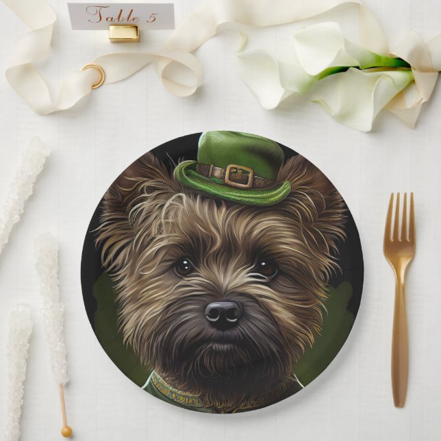 Cairn Terrier dog in St. Patrick's Day Dress Paper Plates (Wedding)