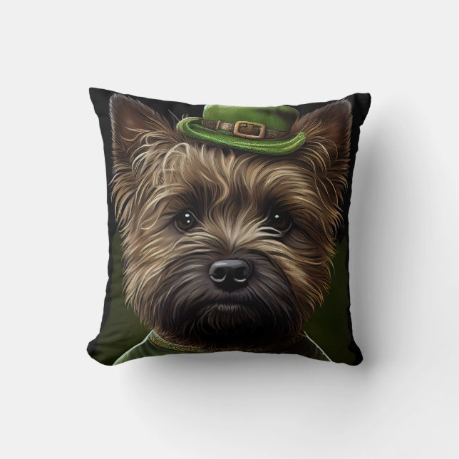 Cairn Terrier dog in St. Patrick's Day Dress  Throw Pillow (Front)