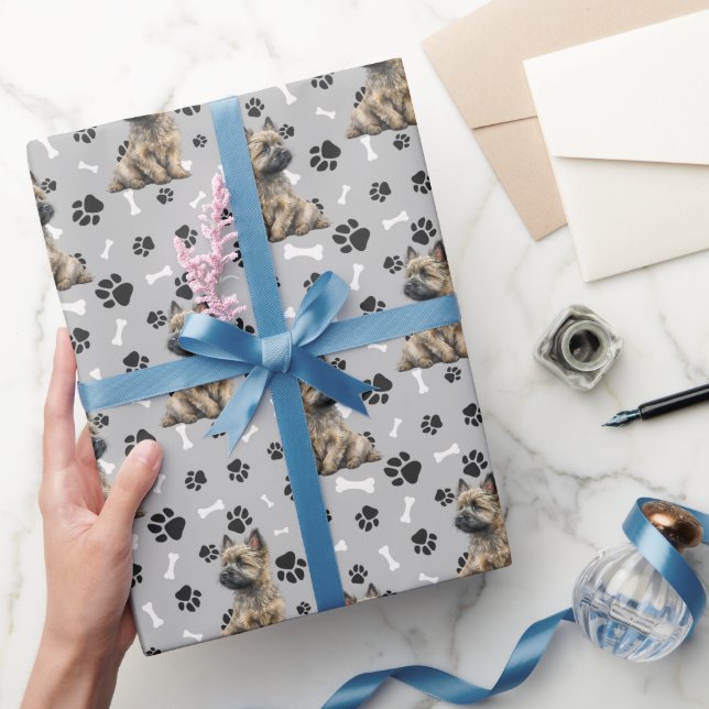 Cairn Terrier Dog Pattern on Blue Wrapping Paper (Gifting)