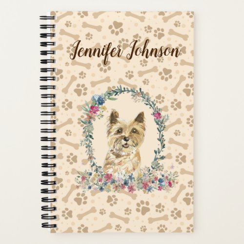 Cairn Terrier Dog Paw Print  Floral Cute Notebook