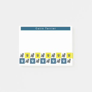 Cairn Terrier Dog & Paw Yellow & Blue Grid Post-it Notes