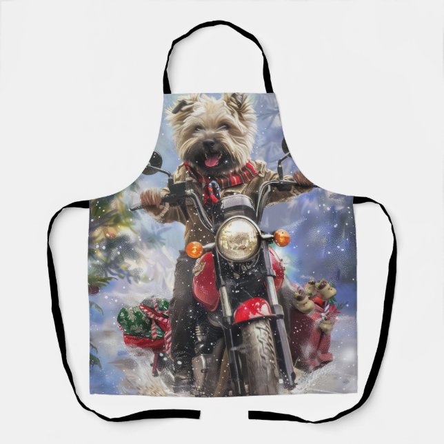 Cairn Terrier Dog Riding Motorcycle Christmas Apron (Front)