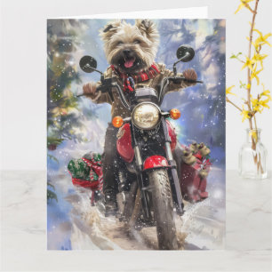 Cairn Terrier Dog Riding Motorcycle Christmas Card